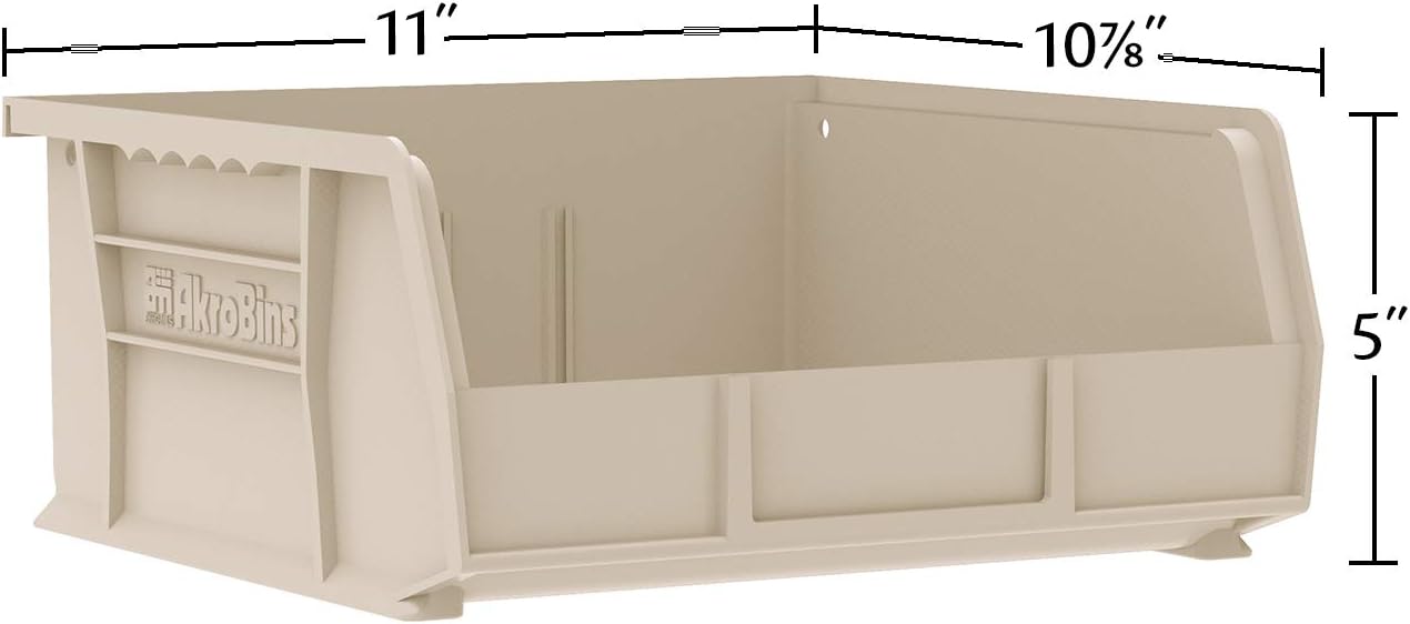 Akro-Mils 30235 AkroBins Plastic Storage Bins, Space-Saving Stackable Bins for Garage, Pantry, Craft Organization, 11-" x 11-" x 5-", Black, 6-Pack