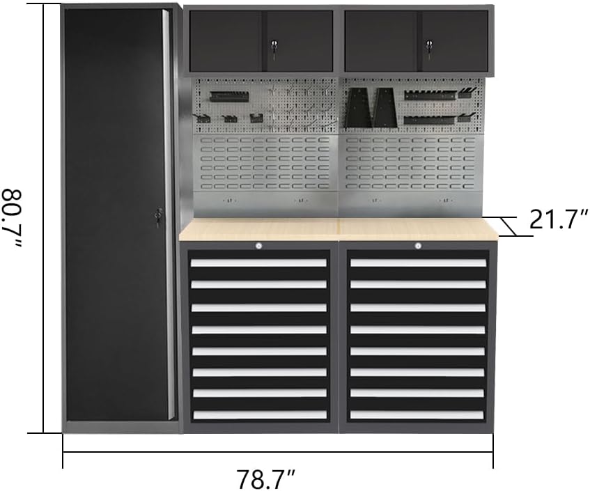 Steel Garage Cabinet Set, Heavy Duty, Tool Cabinets with Drawers for Workshop Auto Repair Shop, No Wall Mounting Required