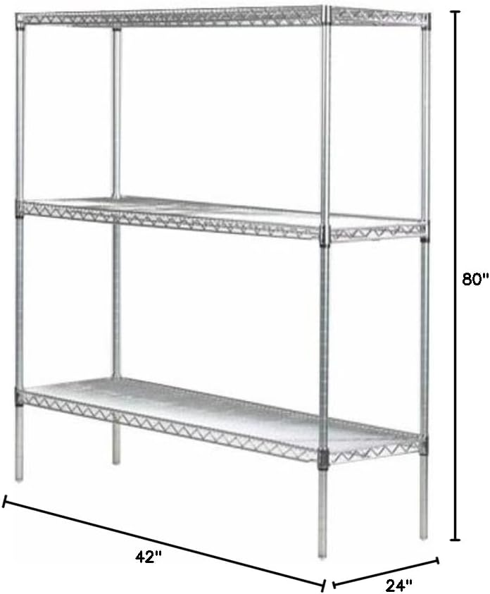Omega 24" Deep x 42" Wide x 80" High 3 Tier Chrome Starter Shelving Unit