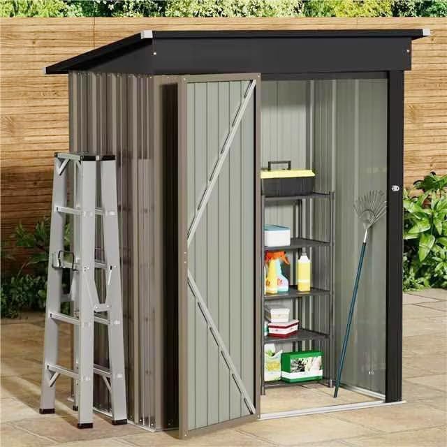 JUMMICO Metal Outdoor Storage Shed 5 x 3 FT Metal Shed with Lockable Door,Waterproof Garden Tool Shed Storage House for Backyard Patio Lawn, Brown