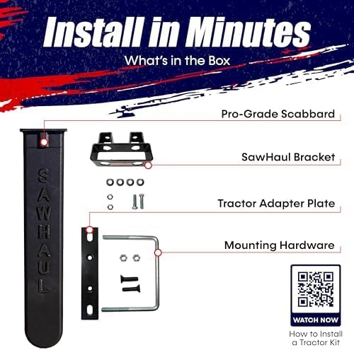 SawHaul Universal Tractor Chainsaw Holder - Made in Kansas USA - Fixed Mount Chainsaw Carrier (28" Black) Compatible w/All Brands