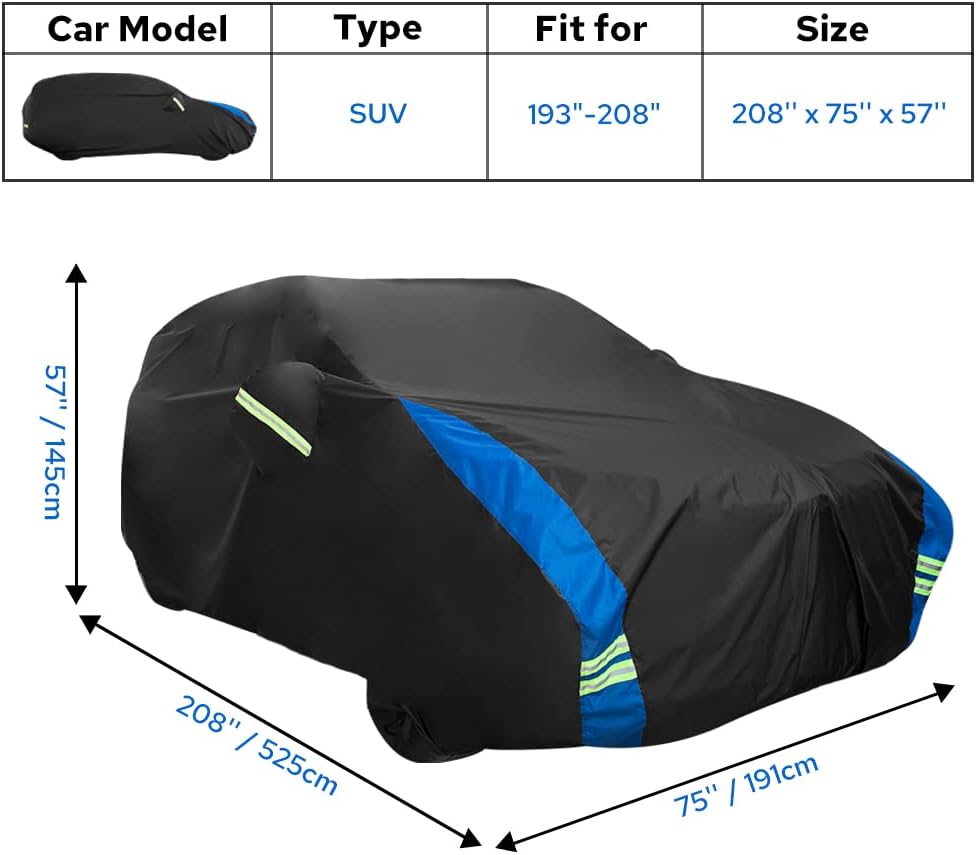 Avecrew SUV Car Cover Waterproof All Weather for Automobiles, Outdoor Heavy Duty Full Exterior SUV Covers (Length: 193"-208")