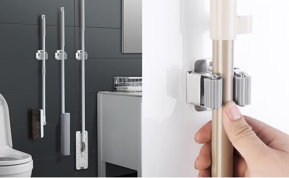 24PCS Broom and Mop Holder, Heavy Duty Garden Tool Organizer Rack Rake and Shovel Handle, Stainless Steel Mop Hanger. Wall Mounted with Screws.Matte Black