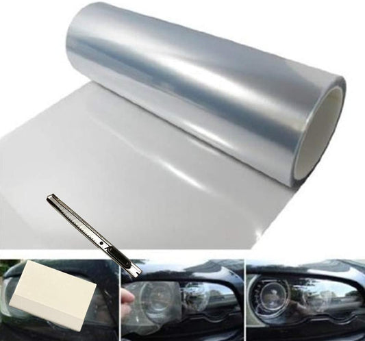 12 by 48 Inches Self Adhesive Headlight, Tail Lights, Fog Lights Tint Vinyl Film with Tools (Clear)
