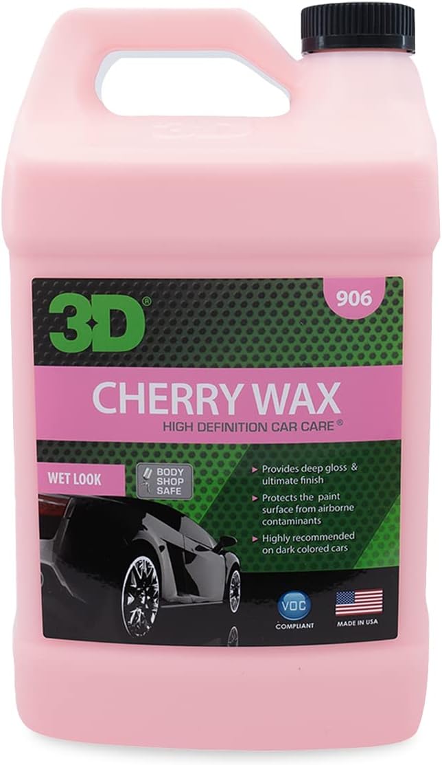 3D Cherry Wax – Liquid Carnauba Show Car Wax with Synthetic Polymers | Deep Gloss Finish | Easy Wipe-Off | Slick Shine | Fast Application | Made in USA | 1 Gallon