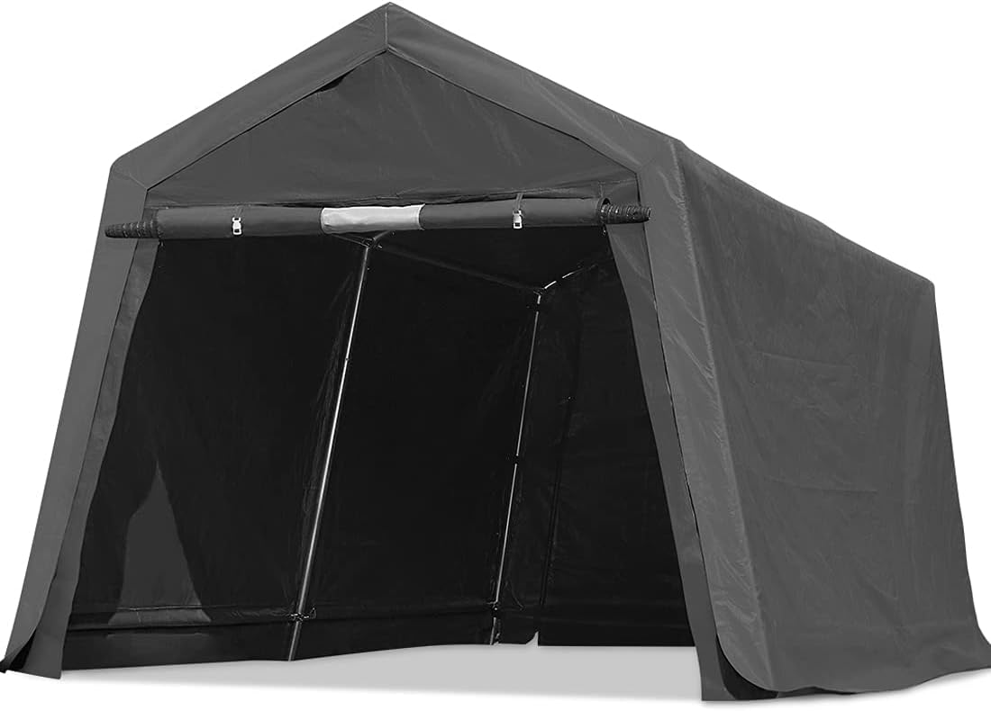 ADVANCE OUTDOOR 10x10 ft Heavy Duty Outdoor Patio Portable Canopy Storage Shelter Shed Carport with 2 Roll up Zipper Doors & Vents for Snowmobile Garden Tools, Gray