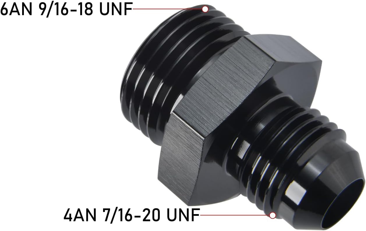 4AN Male Flare to 6AN ORB O-ring Boss Fuel Pump Rail Adapter Fitting Aluminum Black