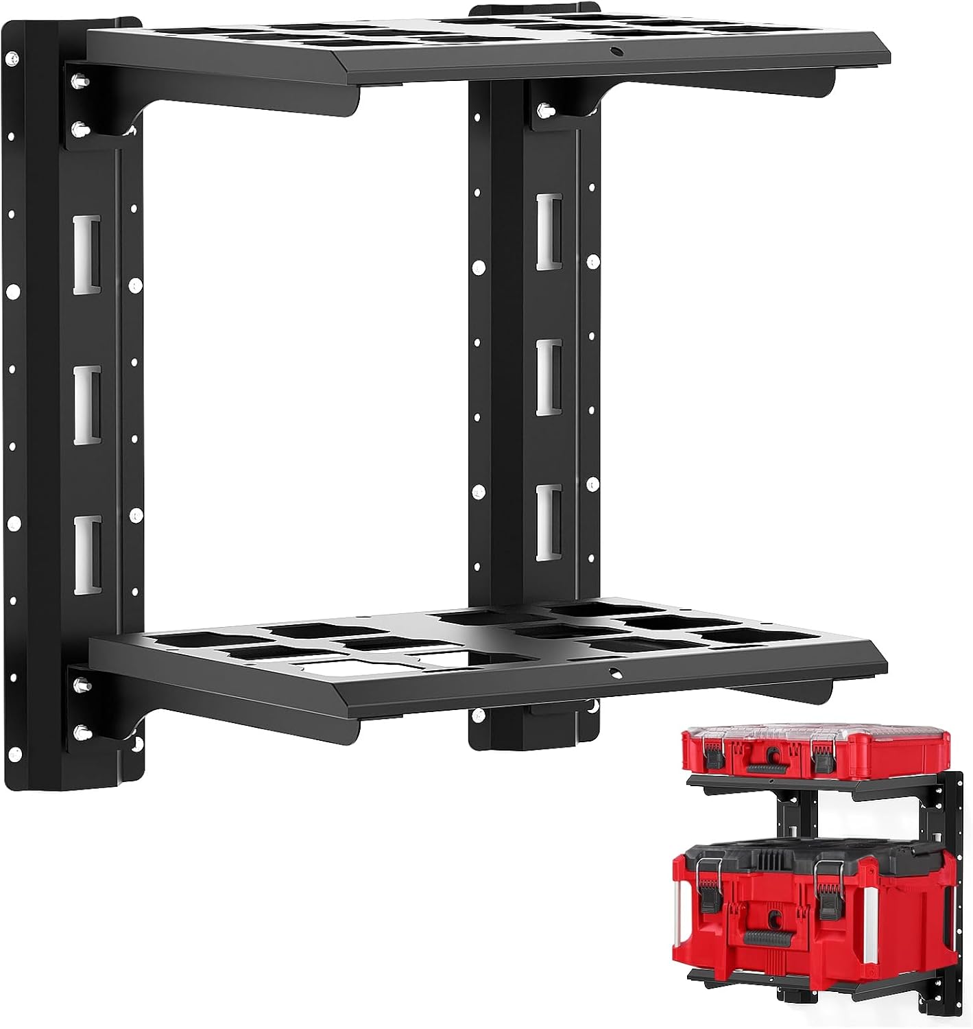 Upgraded Carbon Steel 2-Shelf Racking Kit, 48-22-8480 Compatible with Mil. Waukee Packout Shelf Wall Mount, 80 lbs Load Capacity, Extended 23-inch E-Track, 2-Shelf Compatible Mil. Waukee Packout