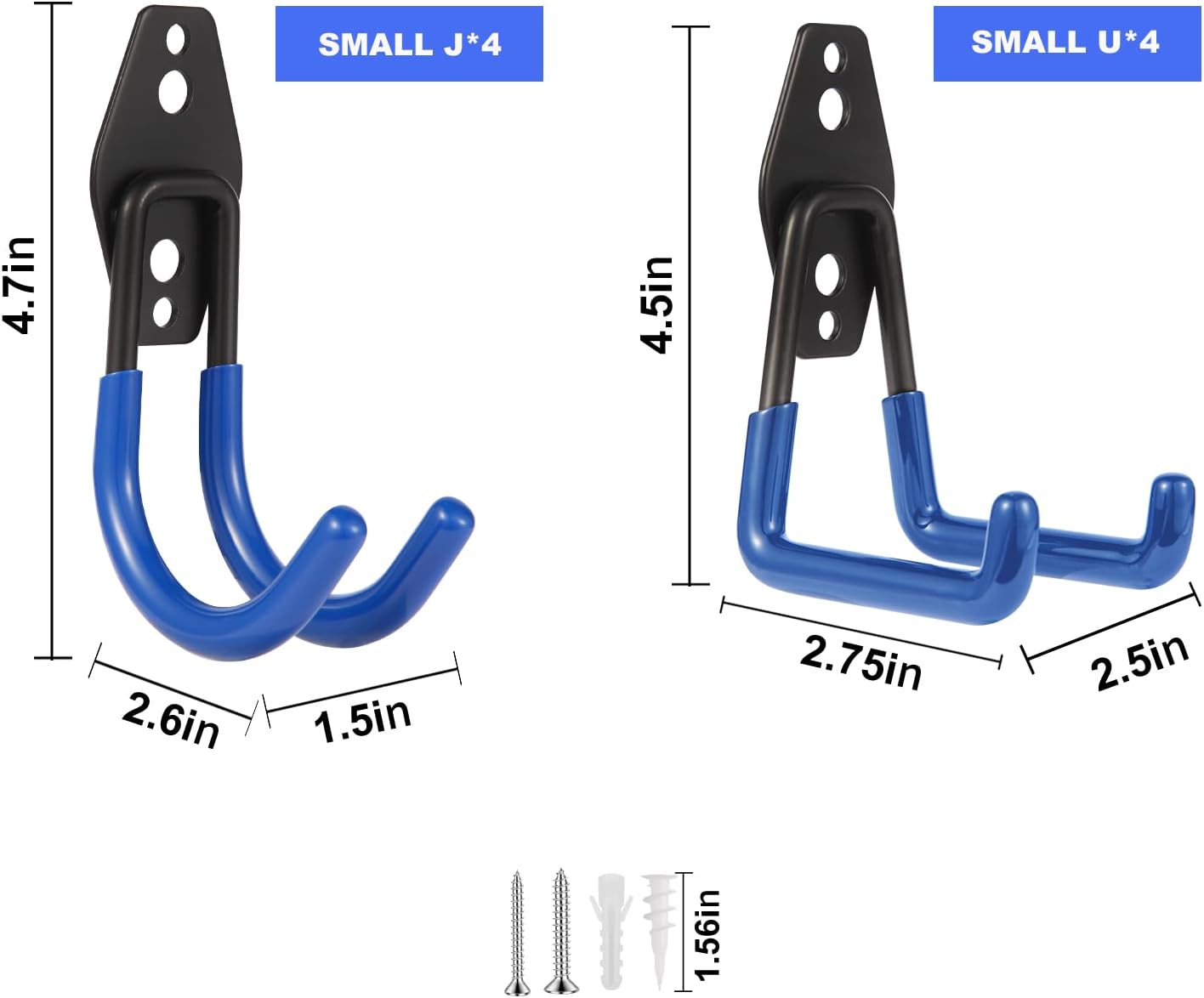 Steel Garage Hooks Wall Tool Organizer, 8 Pack Garage Storage Hook Heavy Duty Utility Storage Hangers Blue for Ladders, Ropes, Garden Tools
