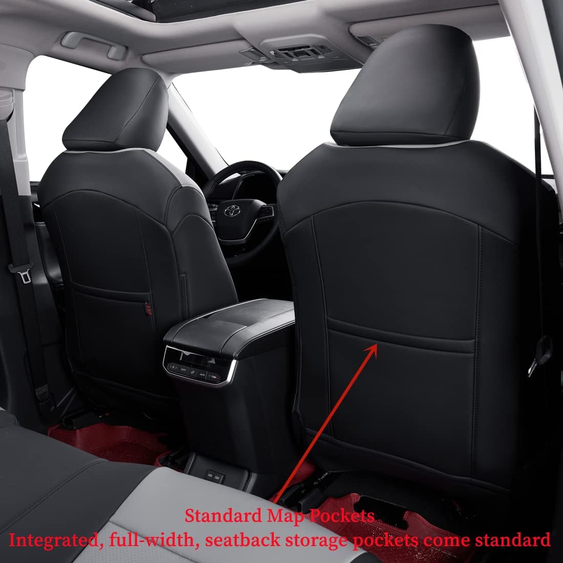 coverdream Camry Seat Covers Custom Fit for 2012-2017 Toyota Camry LE,XLE,Full Coverage Waterproof Leatherette Car Seat Protector (Full Set,Black/Gray)