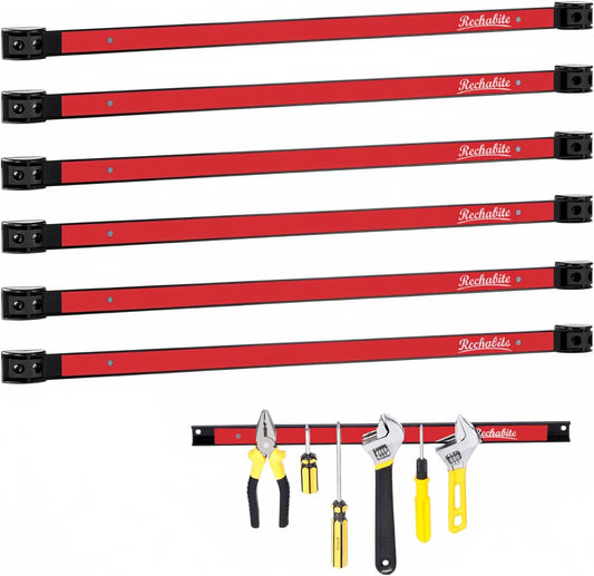 6 Pieces 24" Magnetic Tool Holder Strip, Red Magnet Bar, Metal Tool Organizer Rack for Garage Organization, Easy To Install in Workshop, Mounting Screws Included