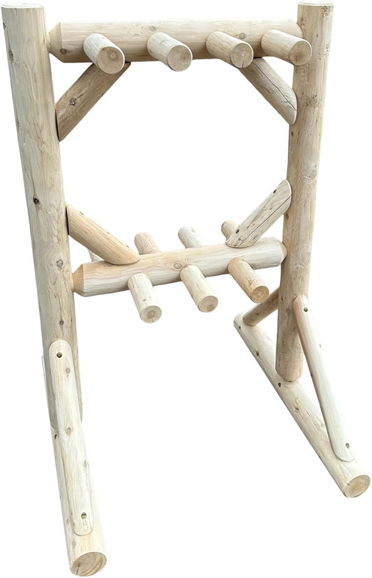 8-Place Freestanding Log Ski Rack Holder, Indoor & Outdoor Snowboard Racks, Standing Storage, Garage Racks for Snow Skis, Durable Snowboard Rack Garage Storage Organizer - Unfinished