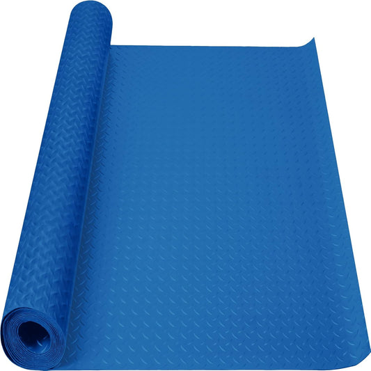 Boshen 5Ft x 12Ft Garage Floor Mat 2.5mm Thickened Rubber Flooring Roll 60sqft Diamond Plate PVC Rubber Trailer Mat Non-Slip Floor Protector Mat for Garage Warehouse Basement Trailer - Blue