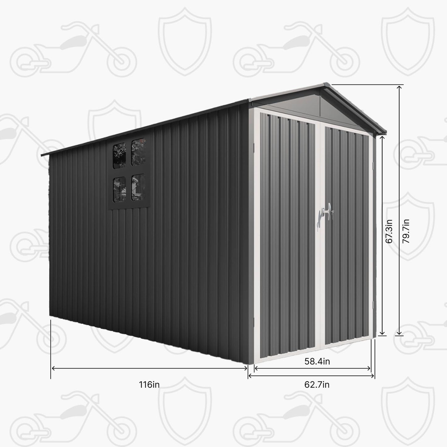 5’ x 10’ Motorcycle Storage Sheds, Metal Shelter & Garage with Windows and Lockable Door Handle, Heavy Duty Vehicle Shed for All Weather, Anthracite with White Trim