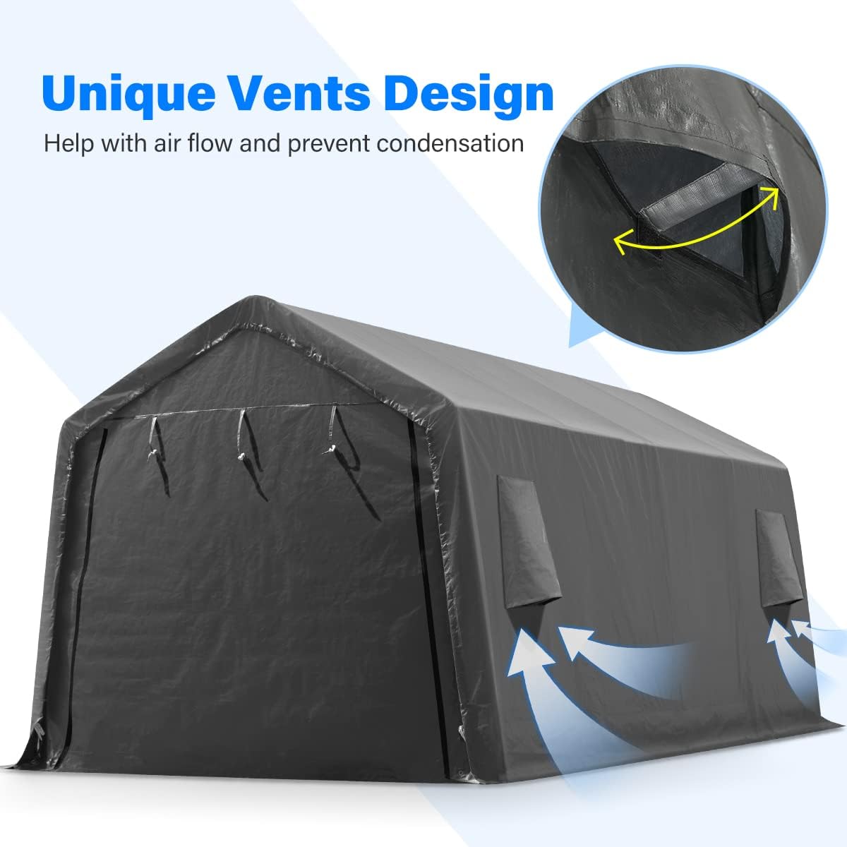 ADVANCE OUTDOOR Heavy Duty 10x20 ft Carport Outdoor Patio Portable Canopy Storage Shelter Shed with 2 Roll up Zipper Doors & Vents for Snowmobile Garden Tools, Gray