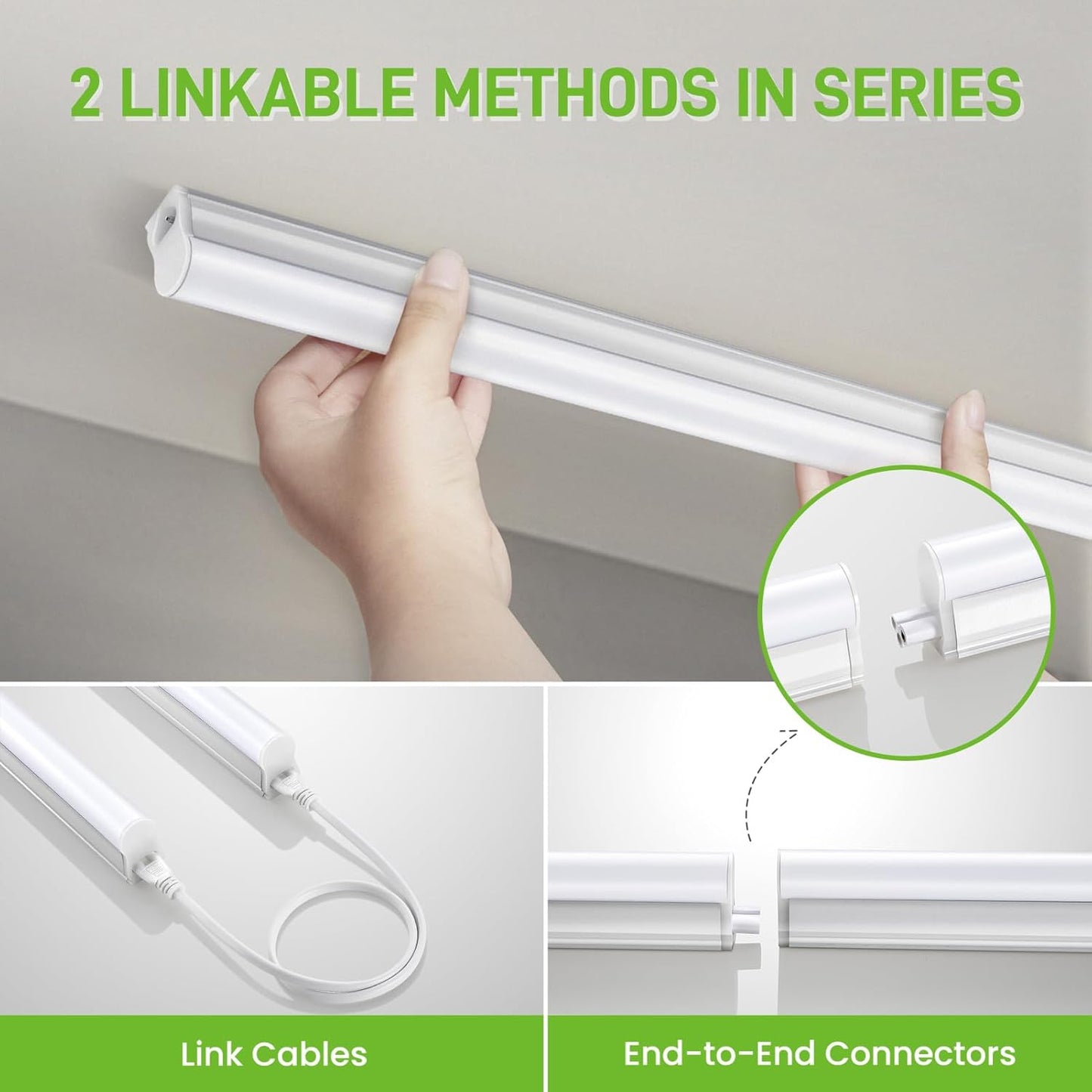 Pak LED Shop Lights, 4FT T5 Integrated Utility Fixture, 2300LM 6500K Cool White, 20W Energy Efficient Linkable LED Tube Lights for Garage, Workshop, Basement, FCC Certified, 2 Pack