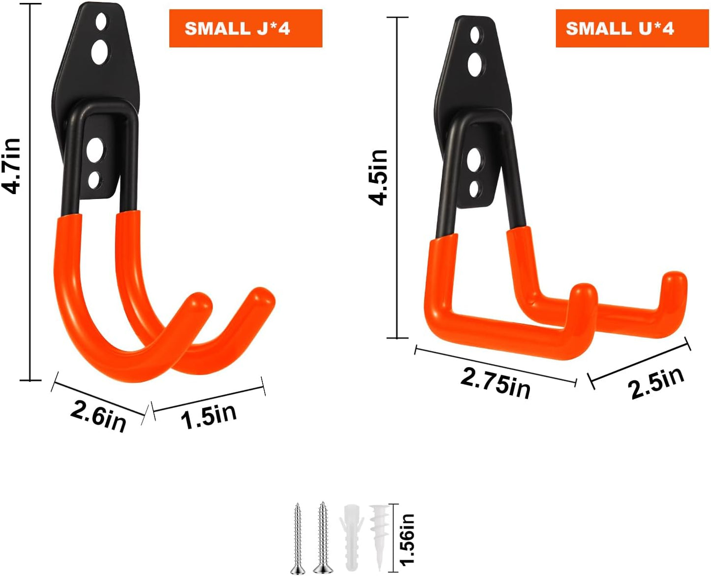 Steel Garage Hooks Wall Tool Organizer, 8 Pack Garage Storage Hook Heavy Duty Utility Storage Hangers Orange for Ladders, Ropes, Garden Tools
