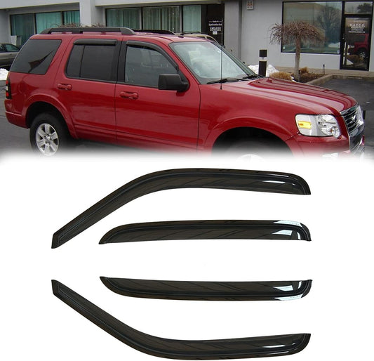 Side Window Wind Deflector, 4pcs Out-Channel Tape-On Nice Rain Guards Set, Window Visor fit for 2002-2010 Ford Explorer & Mercury Mountaineer, 2003-2005 Lincoln Aviator 94819