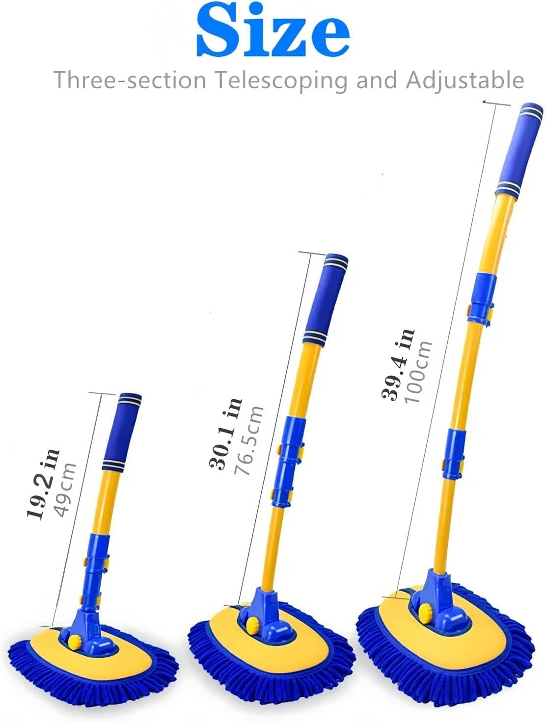 Upgrade Car Wash Brush with Long Handle,Chenille Microfiber Car Cleaning Brush Supplies Kit Car Wash Mop Accessories Car Washing Brush with Scratch-Free Replacement Head(Blue