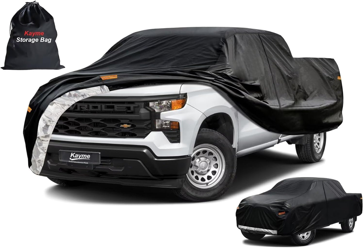 Kayme Truck Cover Custom Fit Chevy Silverado 1500(2018-2025) Regular Cab Long Bed. Full Exterior Heavy Duty Outdoor Pickup Truck Car Cover Waterproof All Weather.Car Tarp for Wind Sun Dust Protection.
