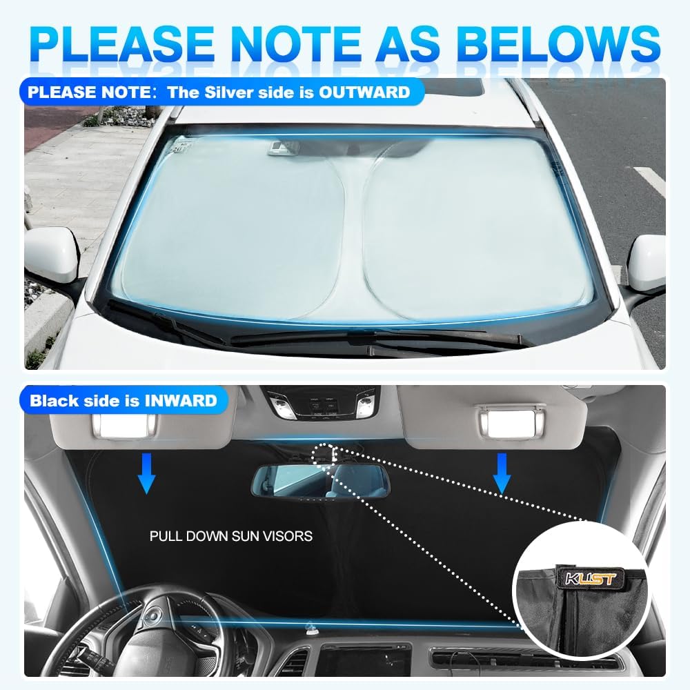 KUST Windshield Sun Shade for Kia Forte Accessories 2019-2024 Window Sunshade Sun Visor Protector Foldable Blocks UV Rays Keep Your Car Cooler