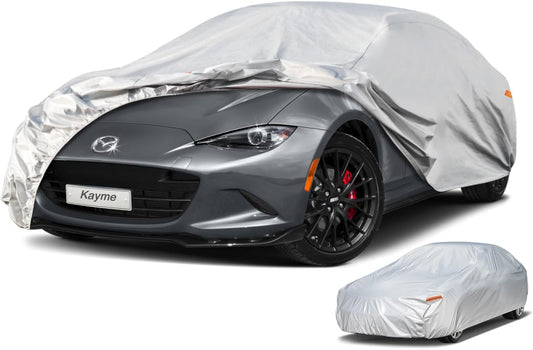 Kayme Car Cover Waterproof All Weather for Automobiles, Universal Fit for Sedan/Sports/Coupe Car Fit Mazda Miata MX5, Honda S2000.(up to 165 inch)