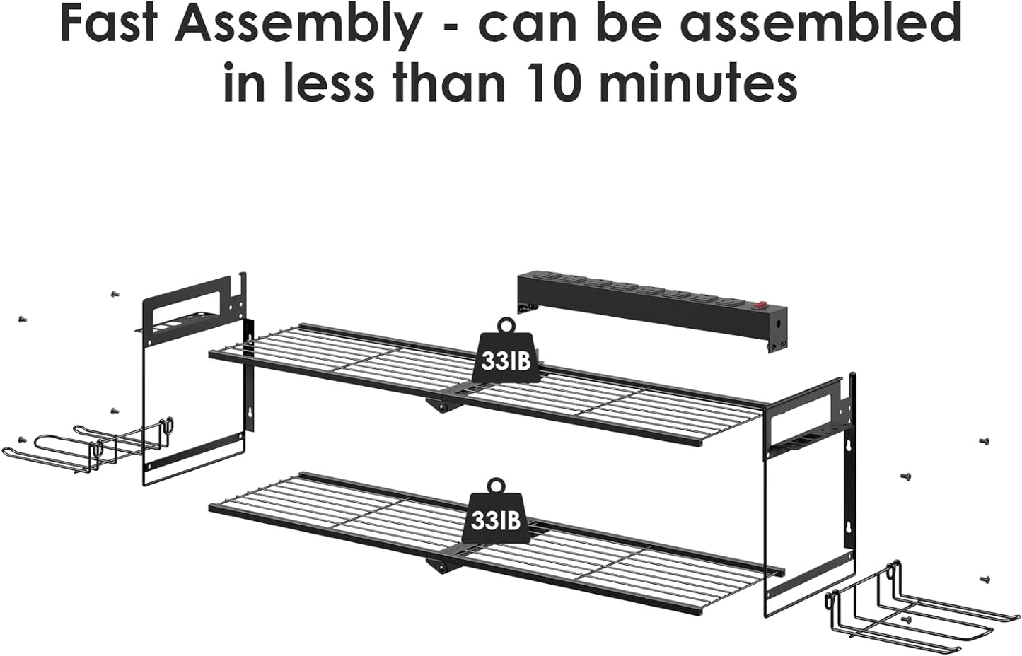 CCCEI Large Garage Tools Storage with Charging Station. Power Tool Battery Organizer Utility Shelf with Power Strip. 4 Drills Holder Wall Mount Rack.