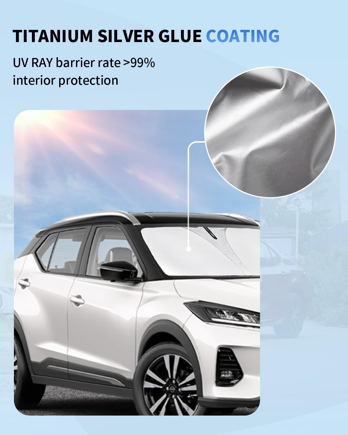 for Kicks Windshield Sun Shade Sunshade for 2018 2020 2021 2022 2023 2024 2025 Nissan Kicks S SV SR Crossover Accessories 2-Layer Car Front Window Sun Visor Shield Foldable Protector Blocks UV
