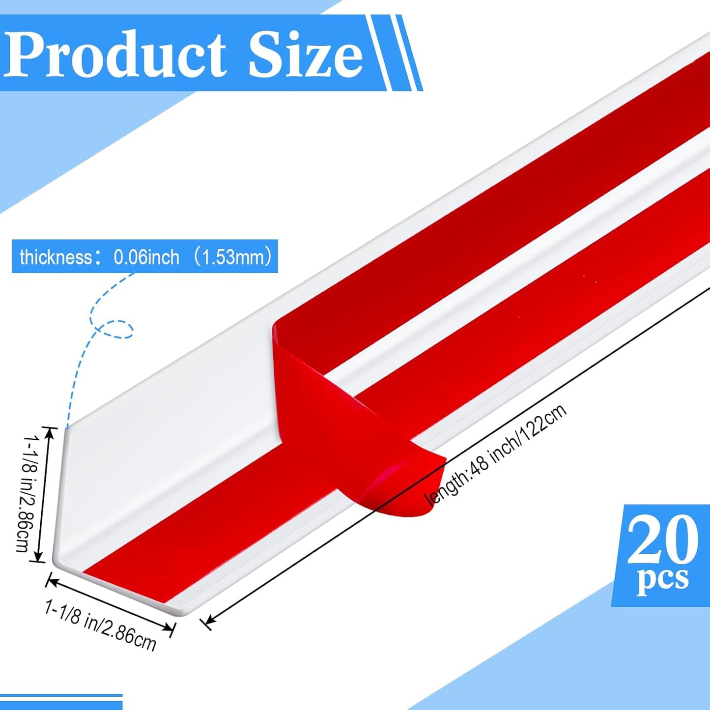 Sasylvia 20 Pcs Wall Corner Protector Guards, 1-1/8 x 48 Inches Self Adhesive Vinyl Corner Trim Molding, Avoid Scratching Scuffs, Ease Install & Cleaning for Door Countertop Furniture Protection