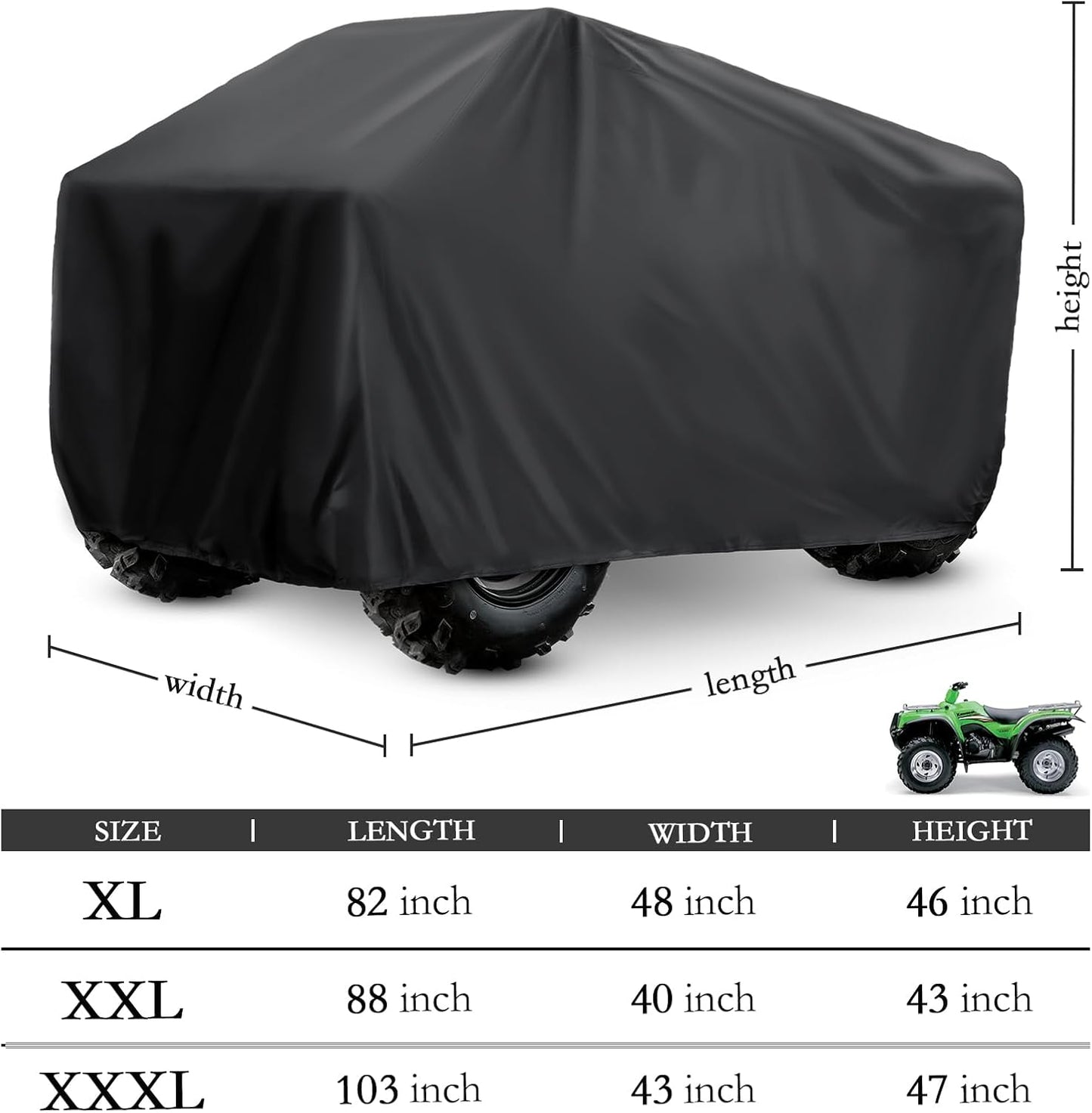 XYZCTEM Premium ATV Cover,210D Oxford Fabric Protection Against Water, UV, Wind. Quad Cover for Can-am,Suzuki,Kawasaki, Honda, Yamaha, Polaris,and More.4 Wheeler Accessories(Black,82 inch)