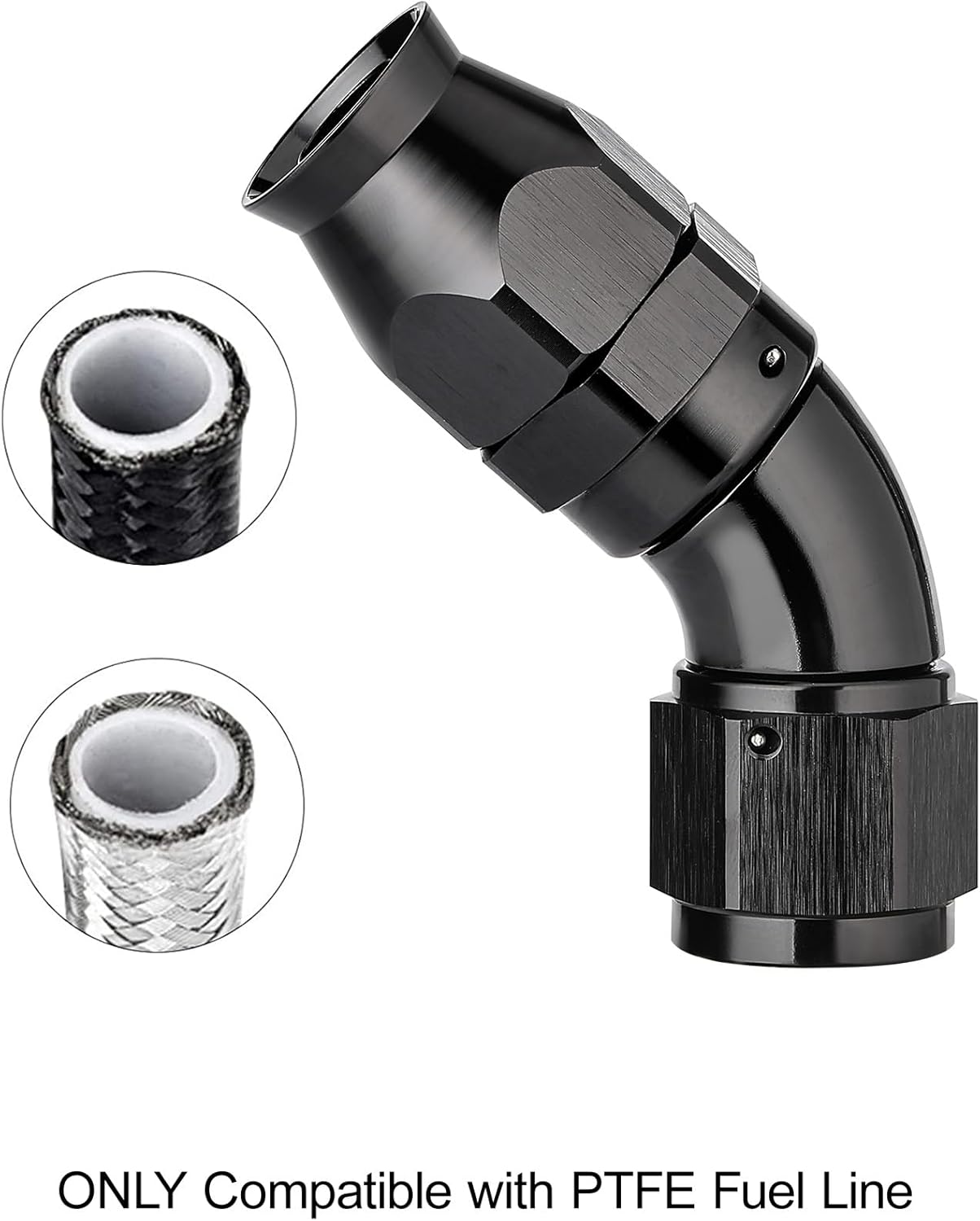 EVIL ENERGY 12AN 45 Degree PTFE One Piece Full Flow End Hose Fitting Aluminum Black