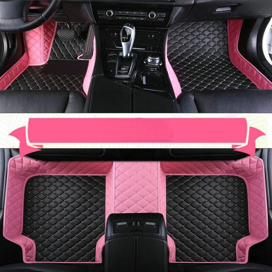 Custom Artificial Leather Waterproof All-Weather Car Floor Mats Fit for 99% Sedan SUV Sports Car Vehicle Car Mat (Pink Black Beige)