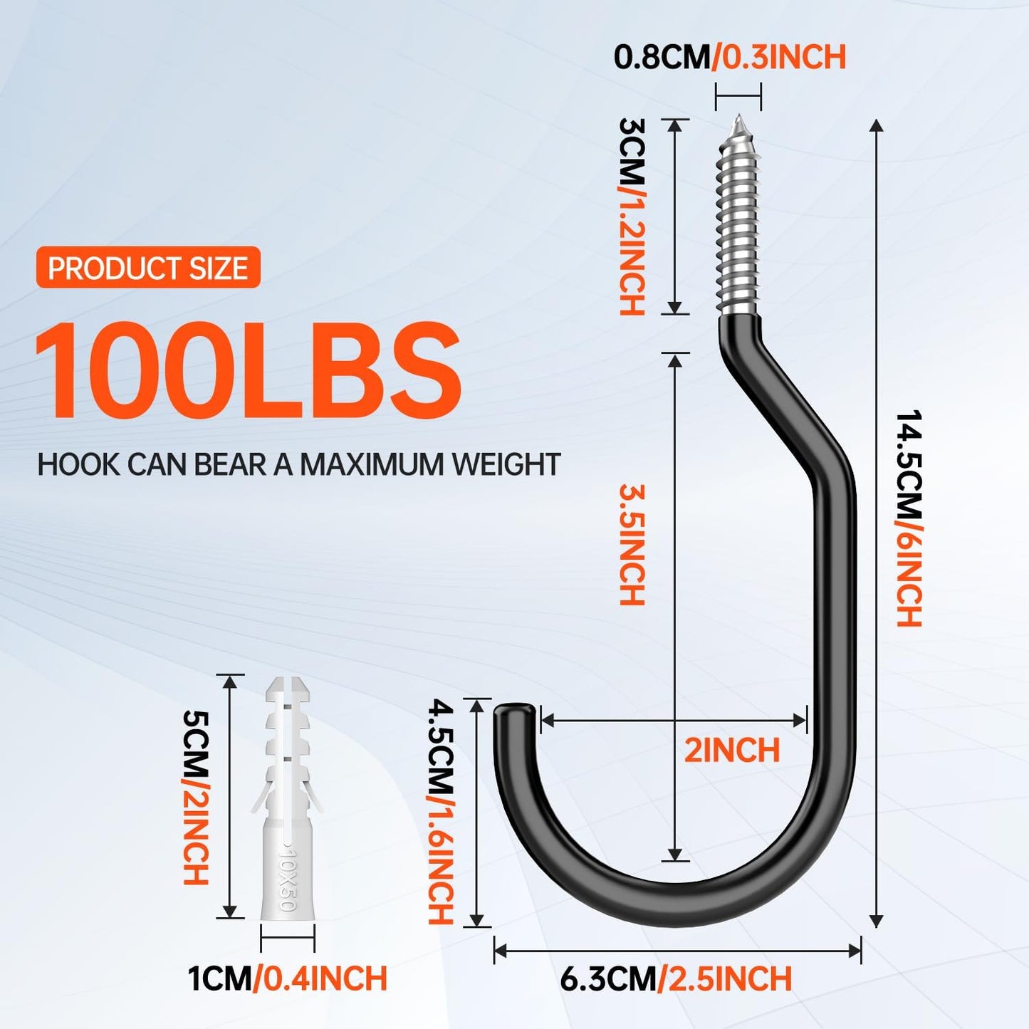 8-Pack Heavy Duty Bike Hook, Loading Capacity 100 LBS, 6 inch, Bike Hooks for Garage Wall and Garage Ceiling