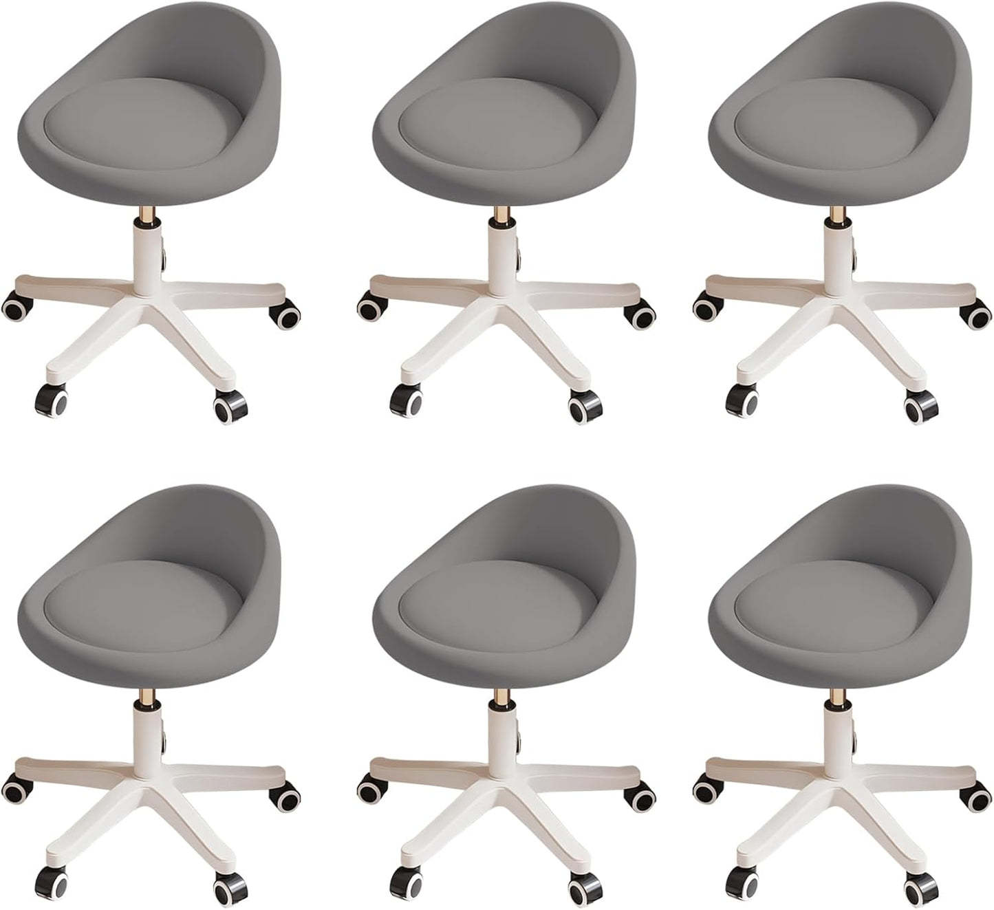 Rolling Stool Set of 6 Rolling Hydraulic Salon Stool with Low Backrest - Adjustable Swivel Chair for SPA, Shop, Salon, Massage, or Medical Office Dark Grey