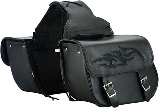 Dream Apparel Naked Cowhide Leather Motorcycle Saddle Bags Throw Over Saddlebags, Motorcycle Side Bags for Honda Shadow Sportster Softail Dyna V-star (Black, No Studs)