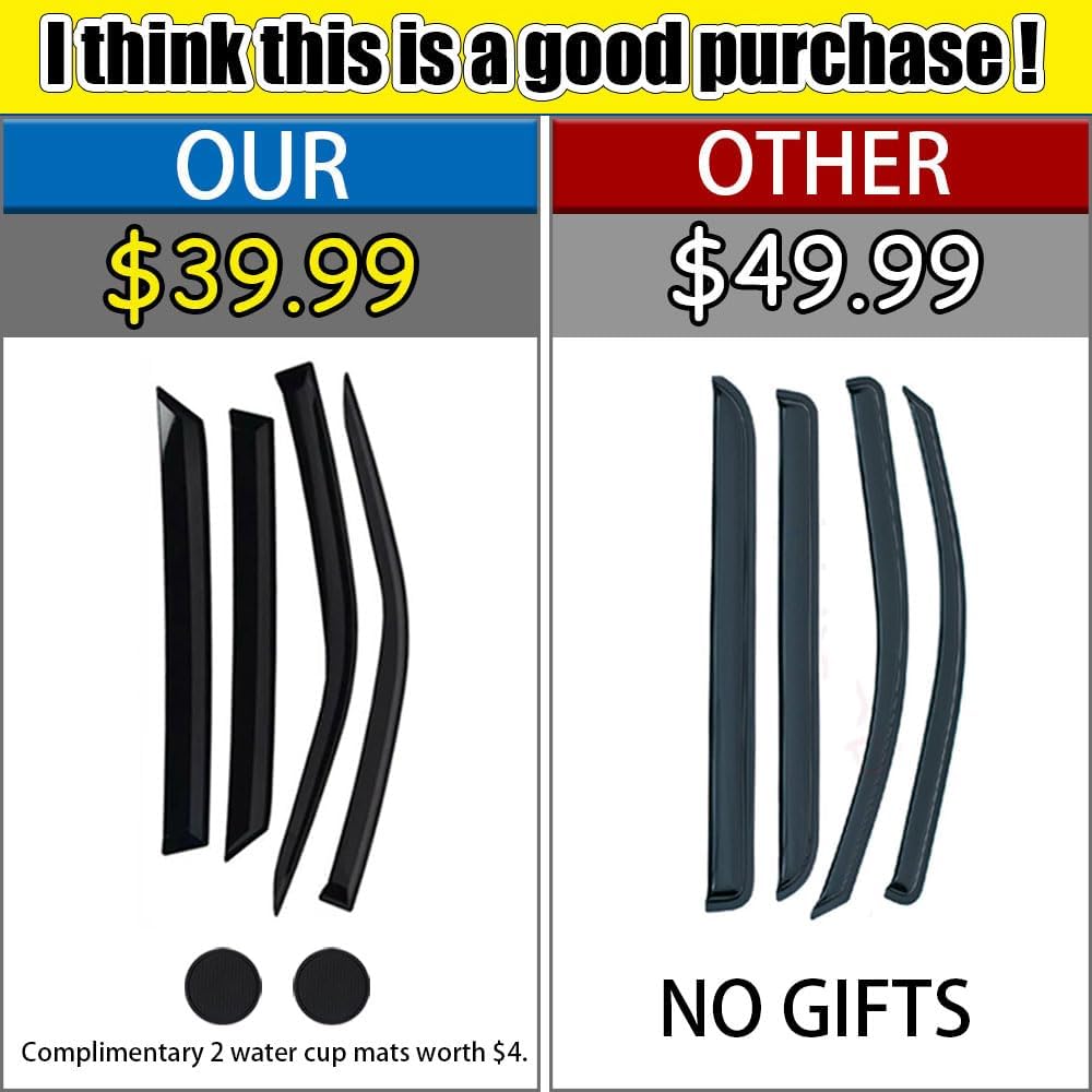 Rain Guards for Kia Soul 2020-2023, Tape-on Side Window Deflectors for Kia Soul, Window Visors for Kia Cars, for Kia Car Accessories 4 Rain Guards ＆ 2 Car Coasters