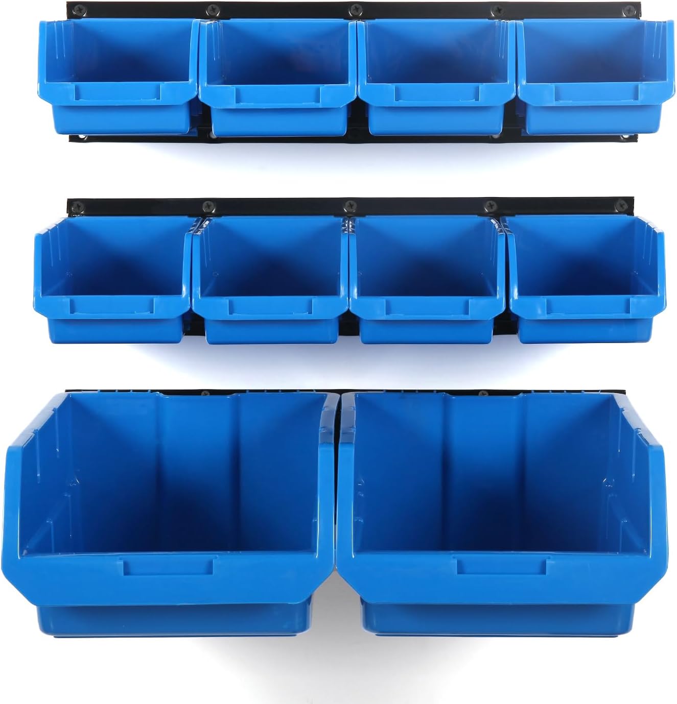 Wallmaster Wall Mounted Storage Bins, Wall Storage Bins Parts Rack 10 Bins&3 Rails Wall Mount Tool Organizer Hardware Storage Organizer (Blue)