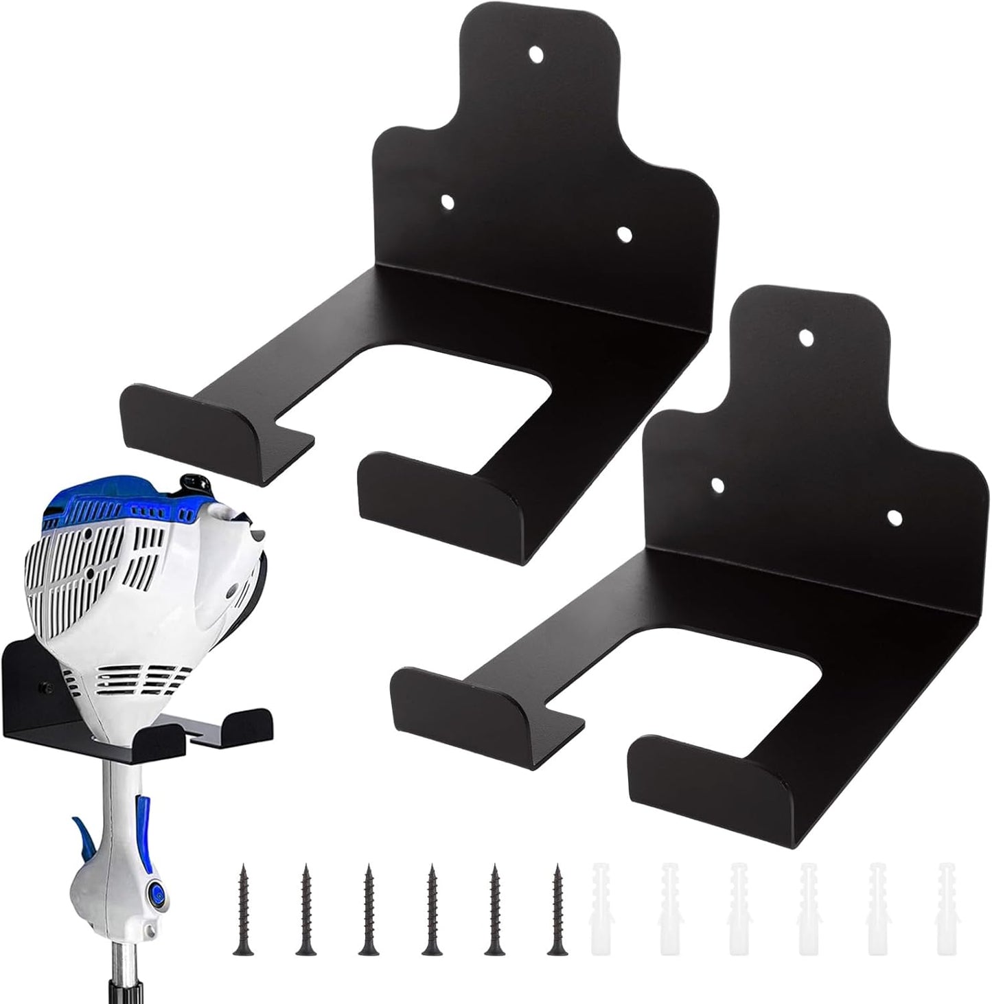 2 Pack Heavy Duty Weed Eater Hanger Wall Mount, Garage Organizer Trimmer Rack for Grass Trimmer Wall Mounted, Black Power Tool Hanger Storage Rack, Weed Wacker Hooks for Garage