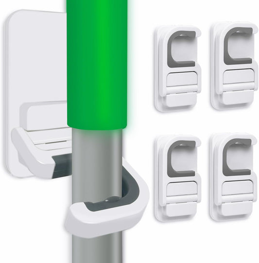 4pack Broom Holder Wall Mount Mop Holder Broom and Mop Gripper Self Adhesive No Drilling Anti-Slip Mop Handle Hanger Household Cleaning Organizer, Holds up to 6 lb