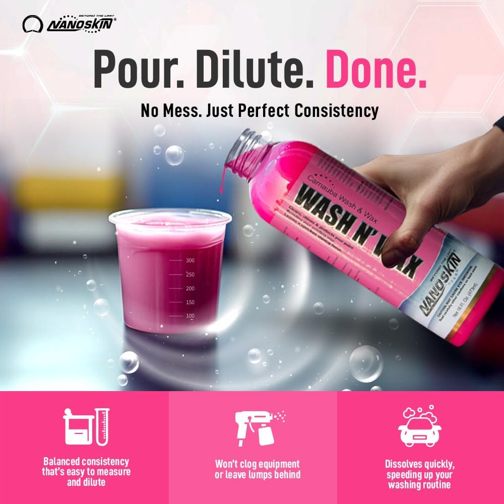 Nanoskin WASH N' WAX with Carnauba 5 gallons - Cleans & Shines in One Step | Works with Foam Cannon, Foam Gun, Bucket Washes, Pressure Washer | Carnauba Wax Protection for Cars