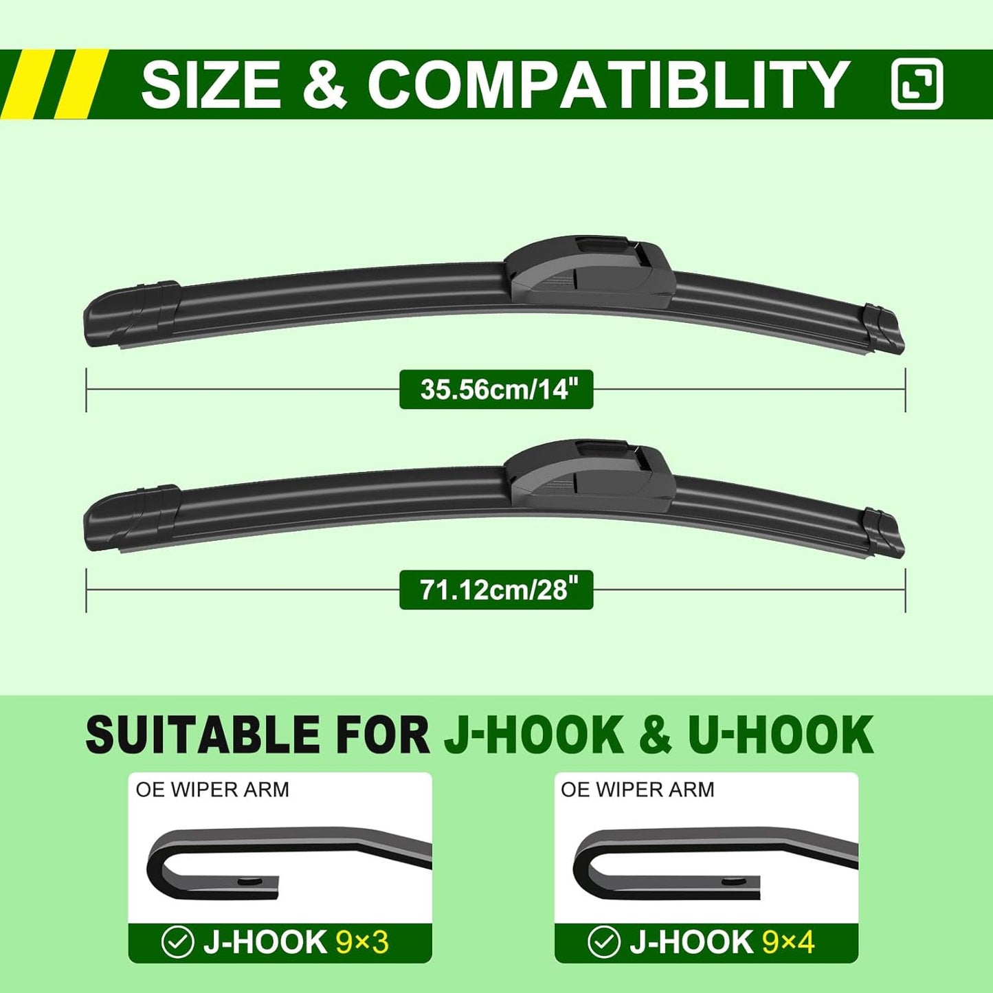 OEM Quality 28in + 14in Premium All-Season Windshield Wiper Blades for Original Equipment Replacement(Set of 2)