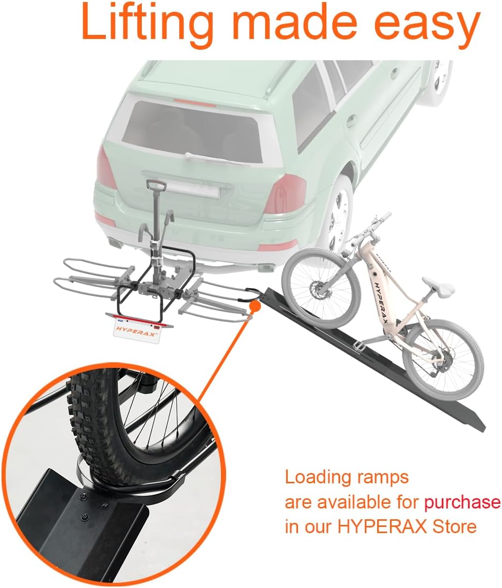 HYPERAX Volt RV -RV Approved Hitch Mounted 2 E Bike Rack Carrier for RV,Camper,Motorhome,Trailer,Toad with 2" Tow Hitch Receivers - Up to 2X 70lbs eBikes with Up to 5" Fat Tires