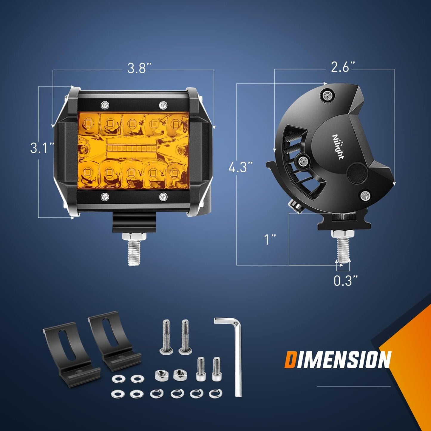 Nilight 2PC 4Inch Amber Led Pods Triple Row 60W Flood Spot Combo Driving Fog Lights with 16AWG Wiring Harness-2 Leads for Offroad Pickup Trucks Jeep ATV UTV SUV, 2 Years Warranty