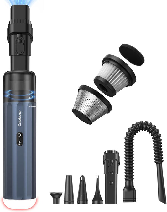 Chuboor Car Vacuum Cleaner High Power Cordless Rechargeable, 16000PA Powerful Handheld Vacuum, Portable Mini Vacuum with LED SOS Light, Small Hand Held Vacuuming Cordless, Dust Busters(P16-Blue)