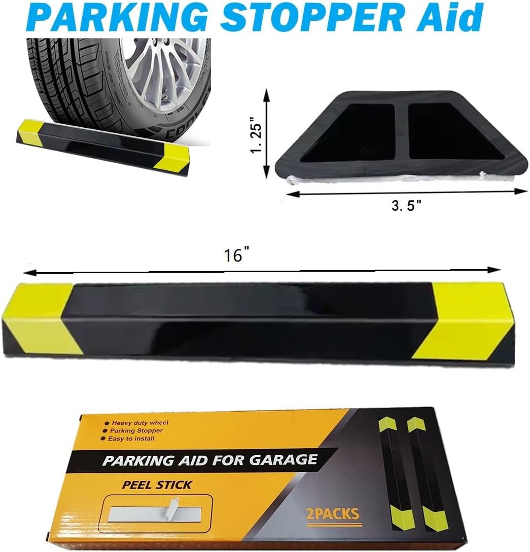 Heavy Duty Parking Aid for Garage, 16" Car Parking Stopper for Garage 2 Pack, Parking Aids Protects Car, Parking Stopper Easy to Install 2 Packs 16" L (2 Pack 16" L x 1.25H)
