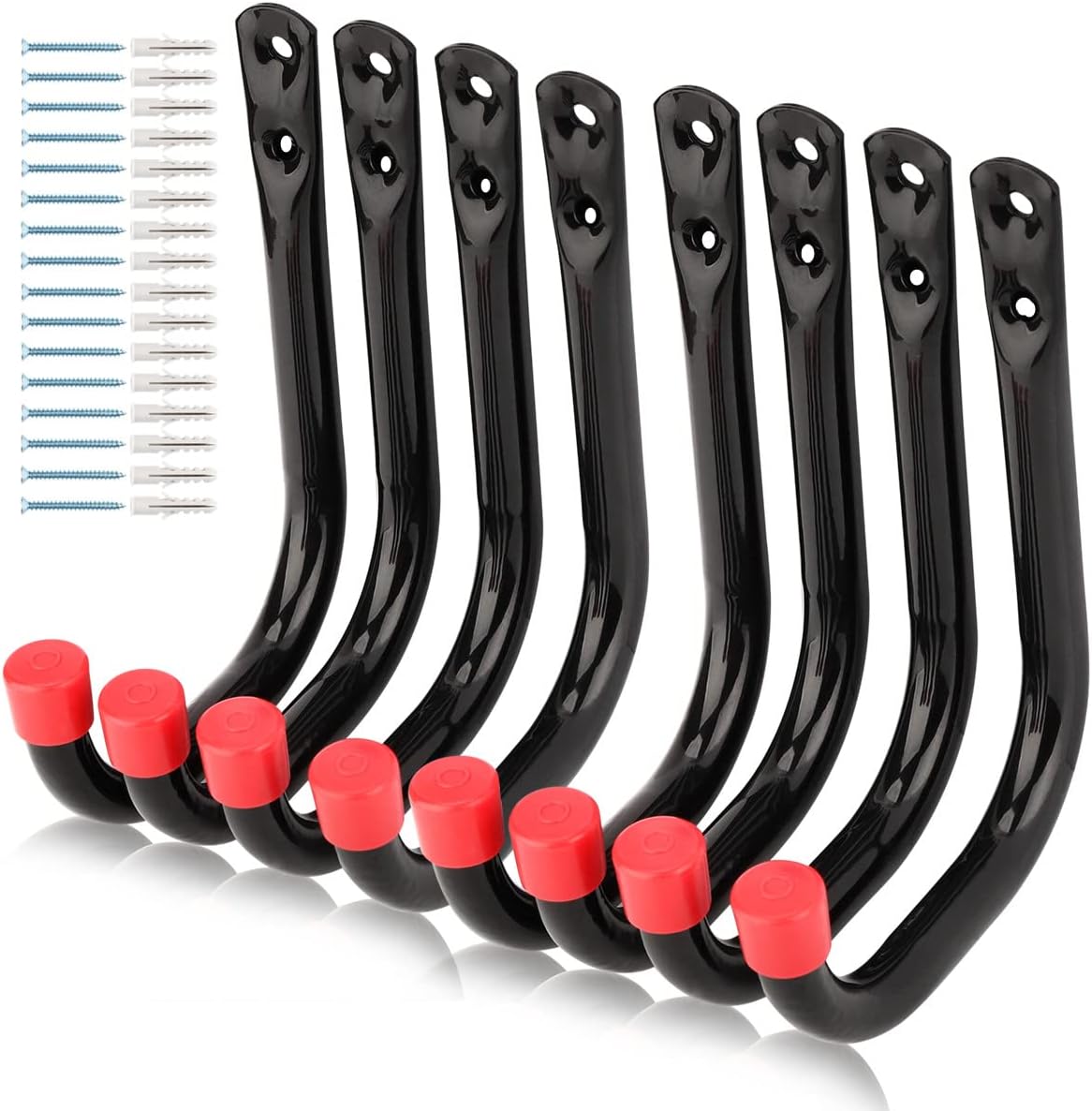 Heavy Duty Steel Garage Storage Utility Hooks, 8 Pack Wall Mount Hanging Storage Utility Naikozmo Hanger, Black and Red