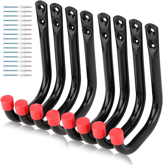 Heavy Duty Steel Garage Storage Utility Hooks, 8 Pack Wall Mount Hanging Storage Utility Naikozmo Hanger, Black and Red