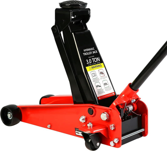 3 Ton Low Profile Floor Jack, Heavy Duty Floor Jack with Single Piston Quick Lift Pump, Steel Car Jack Adjustable Height 5.1"-20", Hydraulic Trolley Floor Jacks 3 Ton/6000 LB Capacity, Red