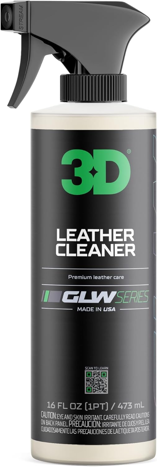 3D Leather Cleaner for Car, GLW Series | Ultimate Deep Cleaning | Removes Dirt, Grease, Body Oils | DIY Car Detailing | Versatile Cleaner for All Leather Goods | 16 oz