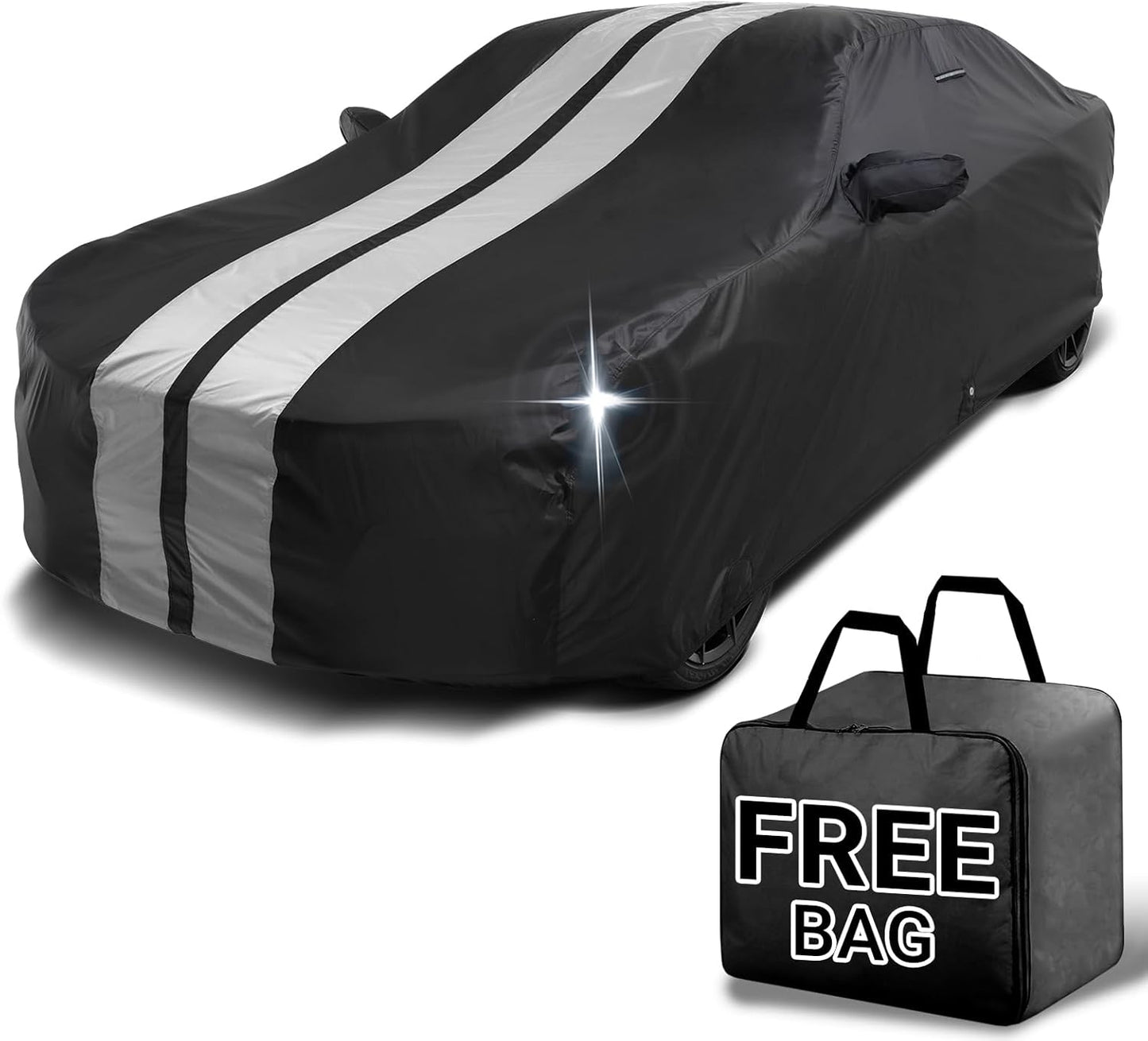 iCarCover Custom Car Cover for Buick Allure (2005-2010) Waterproof All-Weather Rain Snow UV Sun Protector Full Exterior Indoor Outdoor Car Cover (Stripe - Black/Gray)
